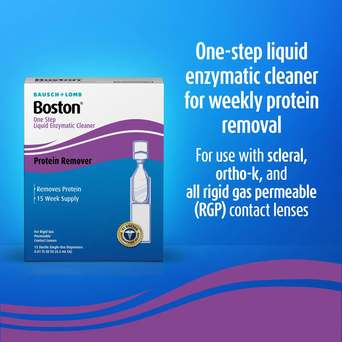 Boston One Step Liquid Enzymatic Cleaner RGP Lens, 15 Count | Protein Deposit Removal for Rigid Gas Permeable Lenses - view 2