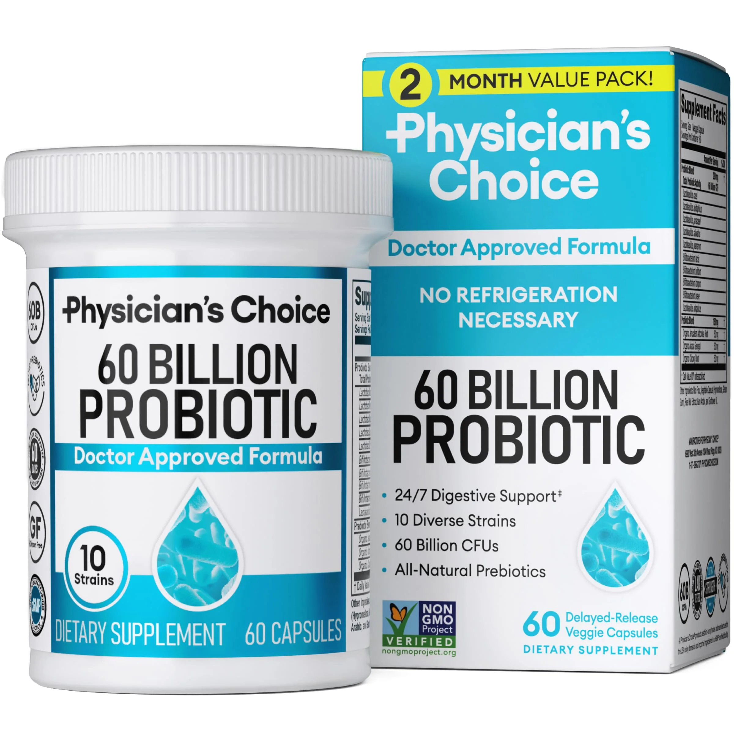 Physician's CHOICE Probiotics 60 Billion CFU 10 Strains Organic Prebiotics | Digestive & Gut Health Support - main product image