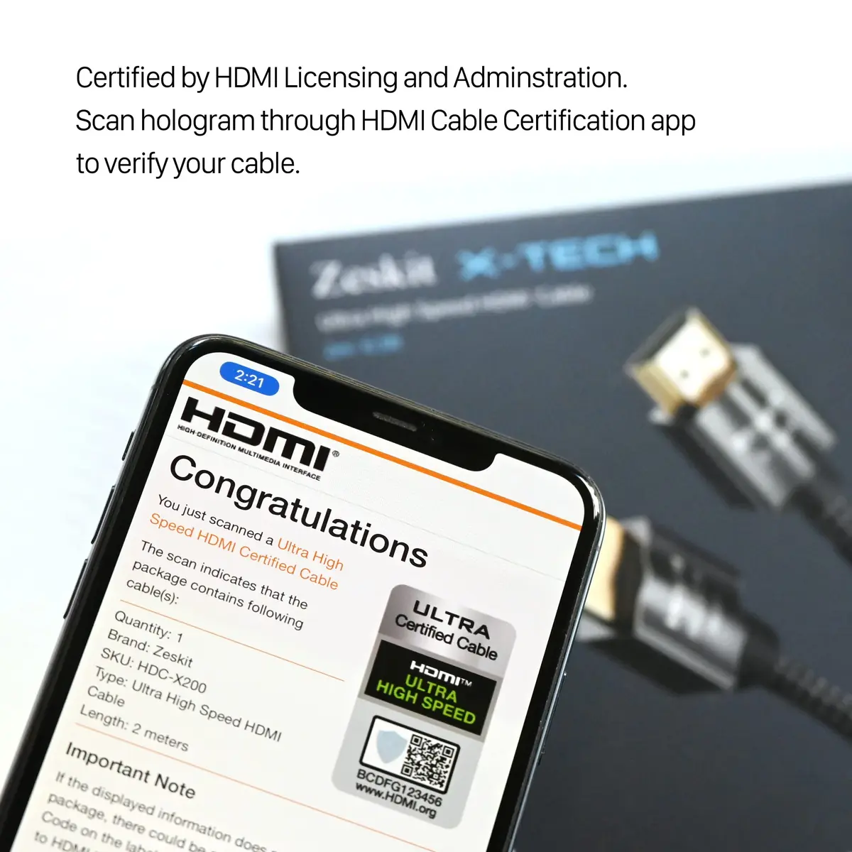 Zeskit X-Tech Ultra High Speed HDMI Cable 1.5ft (0.5m) | 8K60 4K120 144Hz eARC HDR HDCP 2.2 2.3 - view 2
