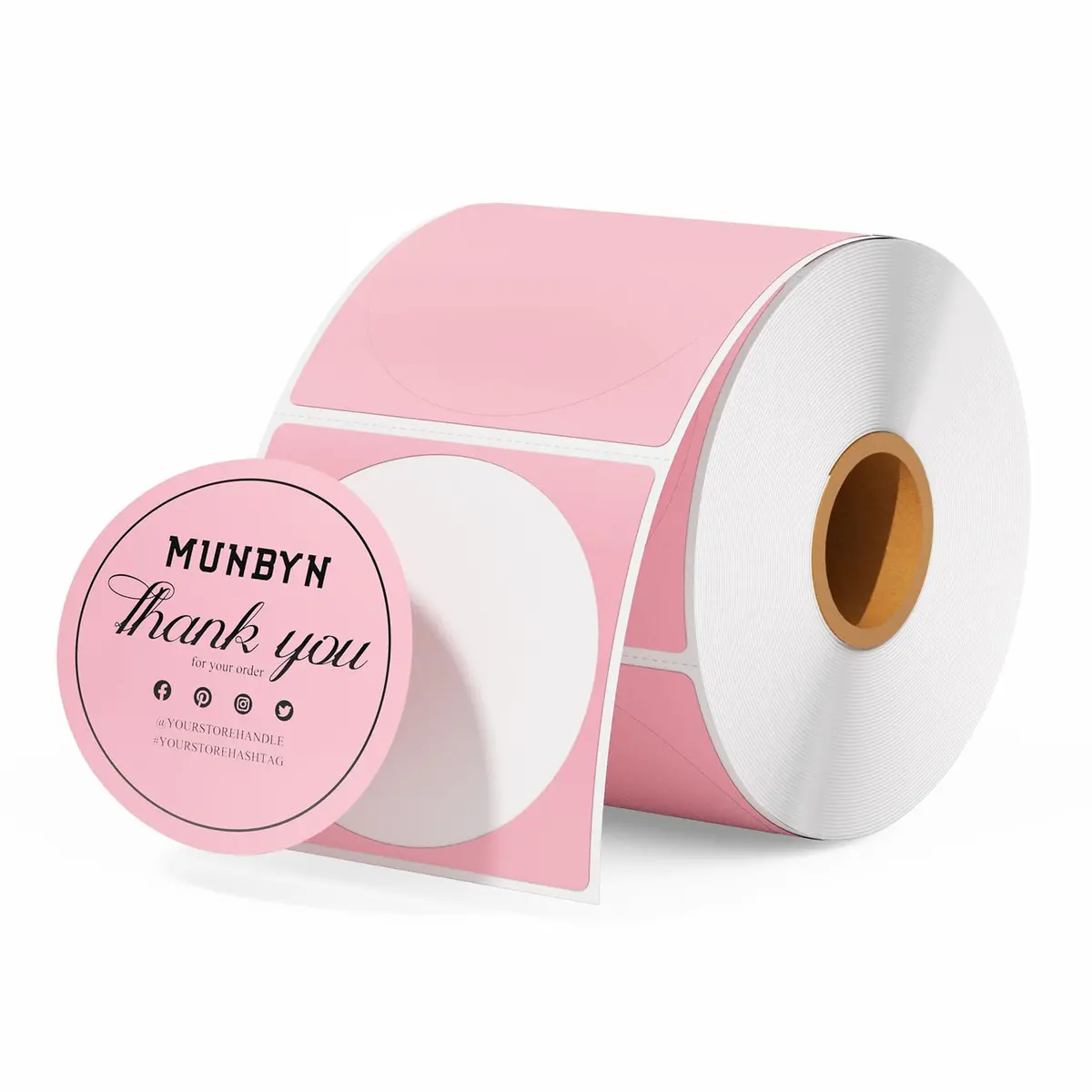 MUNBYN 2 Inch Pink Circle Thermal Labels, 750 Labels/Roll | Professional Grade for DIY Crafters - main product image