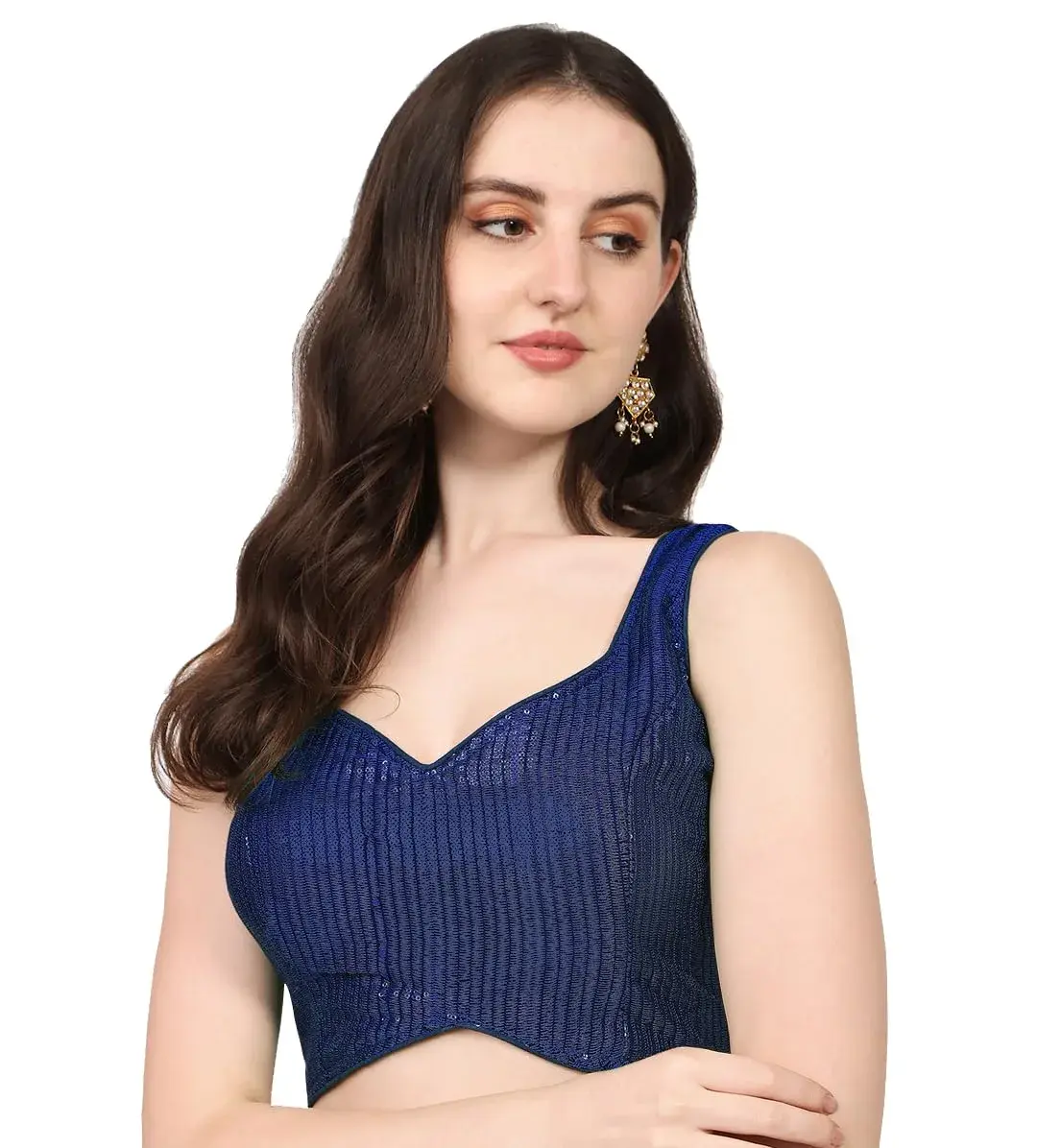 Vihu Fashion Navy Blue Georgette Ruched Sweetheart Neckline Saree Blouse 38 (96.5cm) | Adjustable Fit for Indian Occasions - main product image