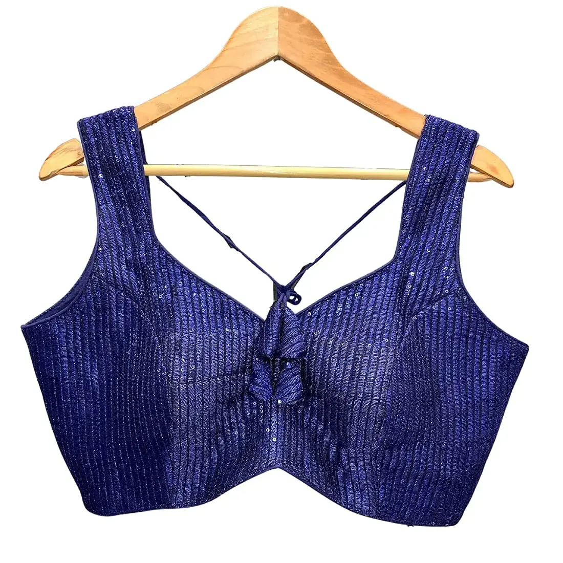 Vihu Fashion Navy Blue Georgette Ruched Sweetheart Neckline Saree Blouse 38 (96.5cm) | Adjustable Fit for Indian Occasions - view 6