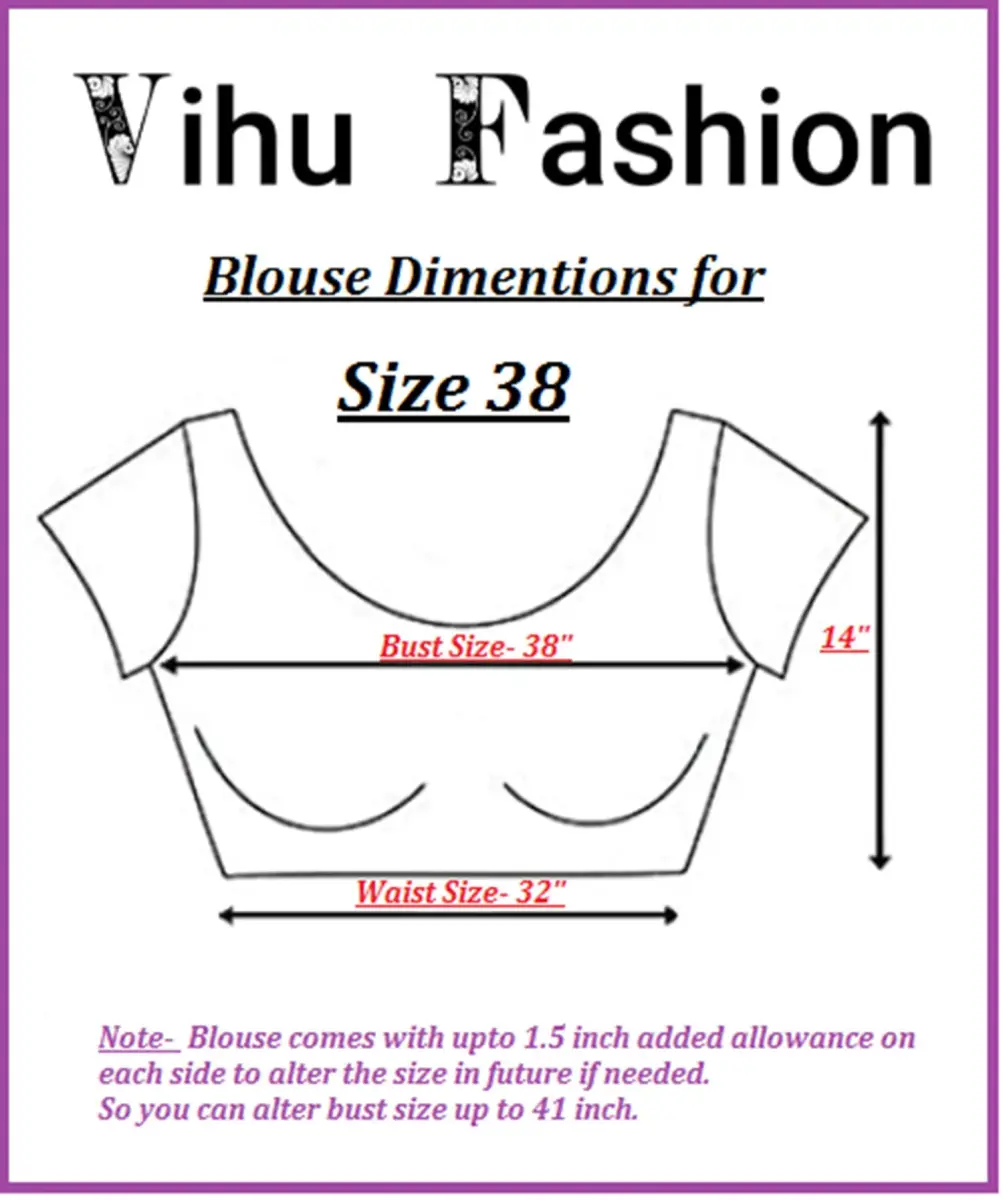 Vihu Fashion Navy Blue Georgette Ruched Sweetheart Neckline Saree Blouse 38 (96.5cm) | Adjustable Fit for Indian Occasions - view 7