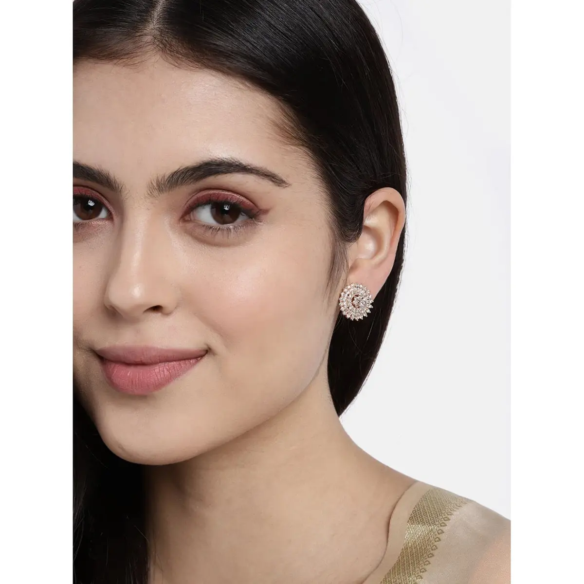 I Jewels Rose Gold Plated Stud Earrings for Women | Cubic Zirconia, Lightweight, Versatile (70-120 chars) - view 3