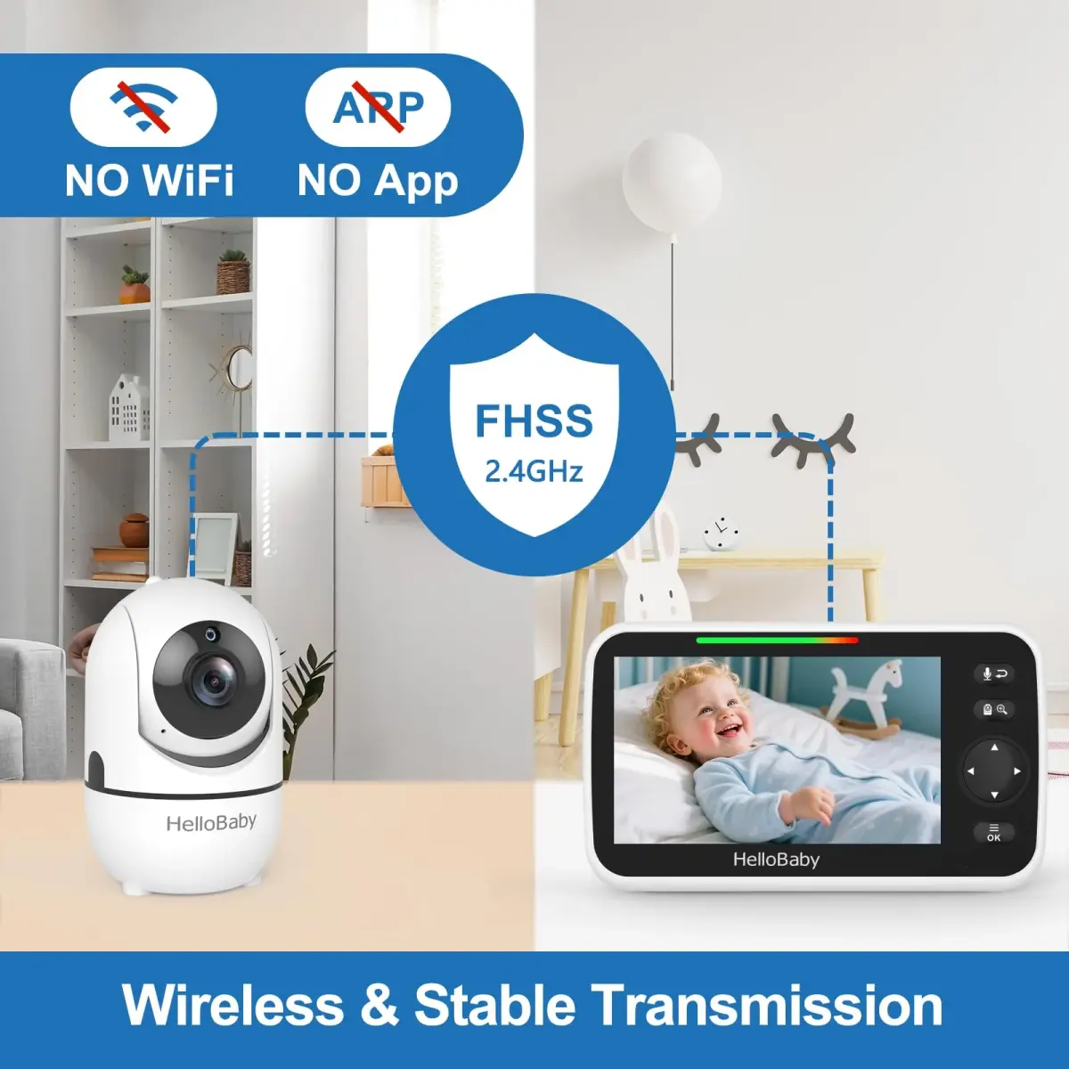 HelloBaby HB6550 No WiFi Baby Monitor 5" Screen with Camera & 2-Way Talk | 30-Hour Battery & 1000ft Range - view 5