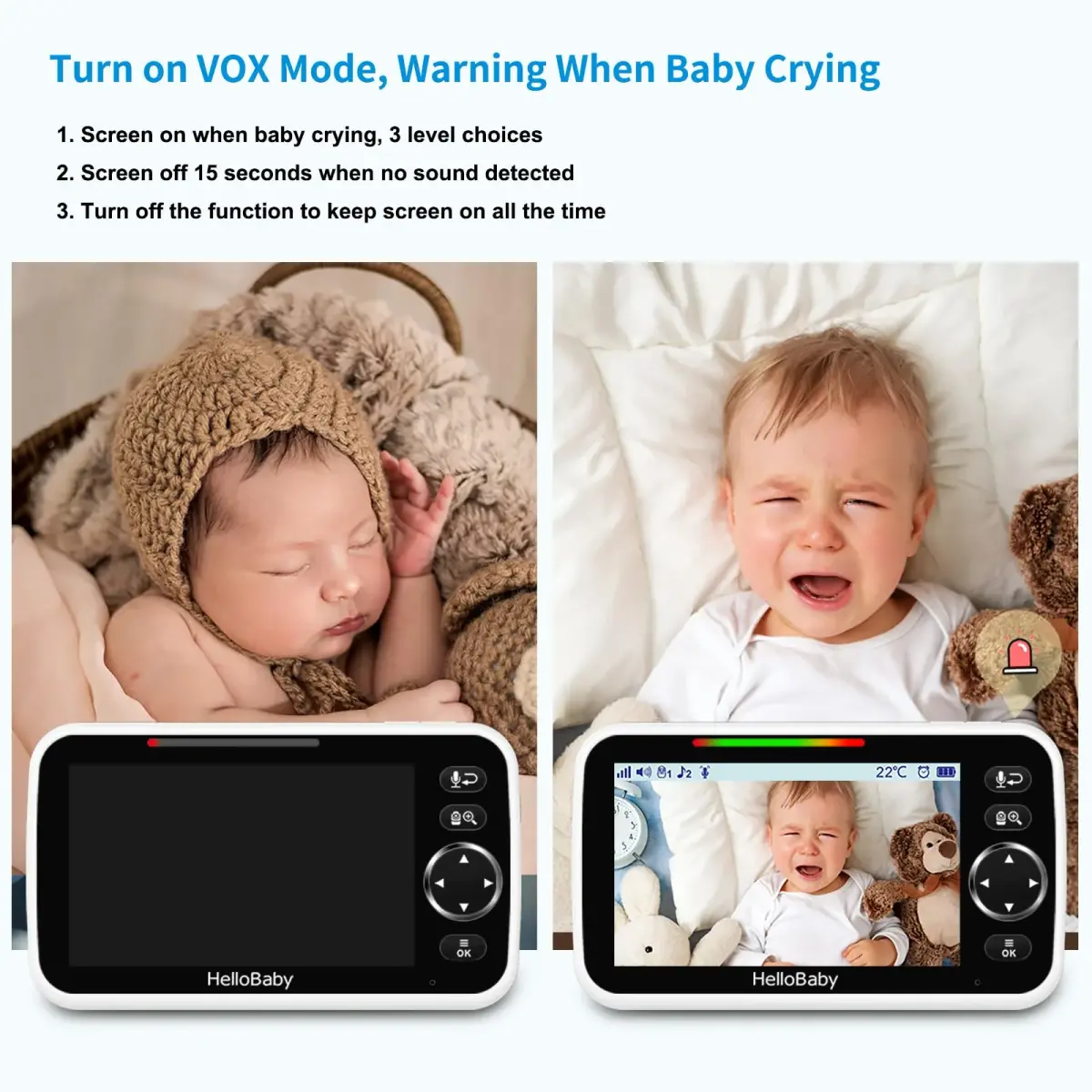 HelloBaby HB6550 No WiFi Baby Monitor 5" Screen with Camera & 2-Way Talk | 30-Hour Battery & 1000ft Range - view 6