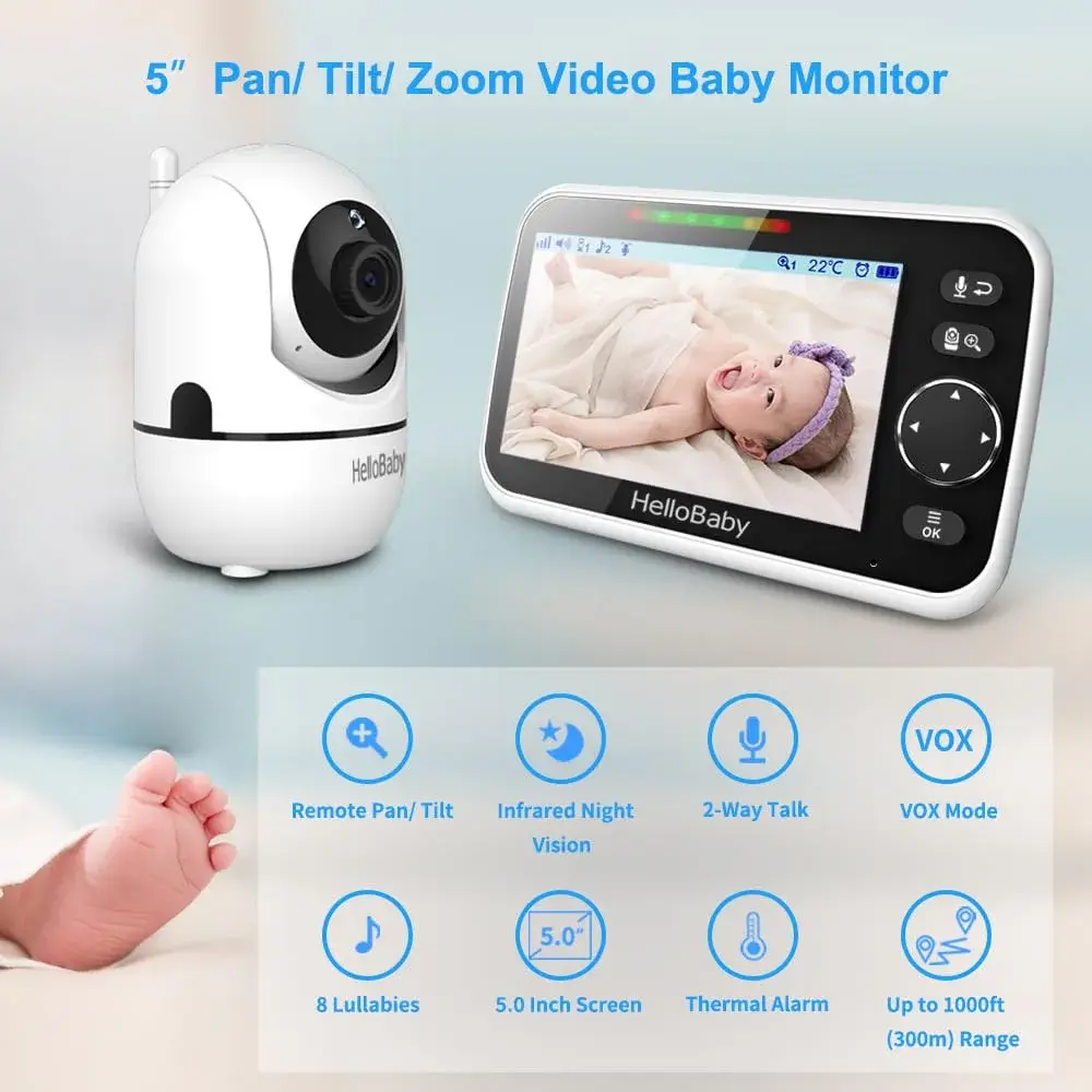 HelloBaby HB6550 No WiFi Baby Monitor 5" Screen with Camera & 2-Way Talk | 30-Hour Battery & 1000ft Range - view 2