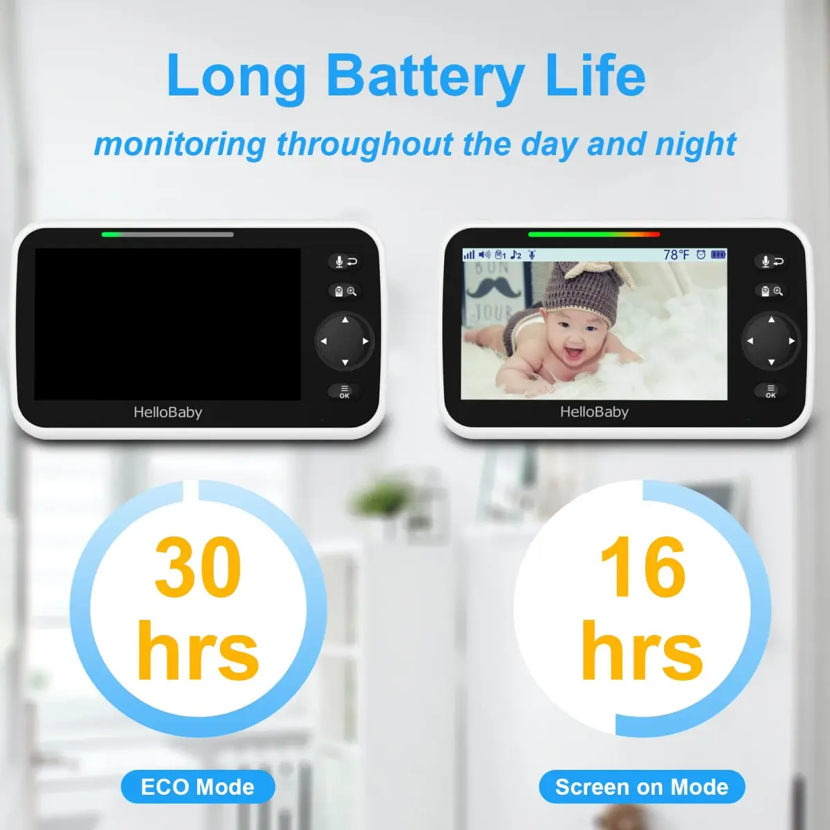 HelloBaby HB6550 No WiFi Baby Monitor 5" Screen with Camera & 2-Way Talk | 30-Hour Battery & 1000ft Range - view 3