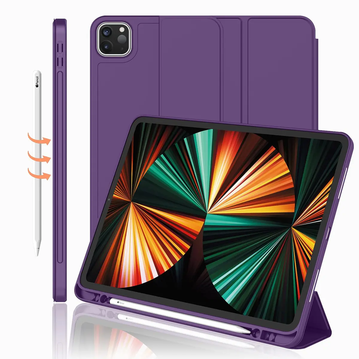 iMieet 12.9 Inch iPad Pro Case 2022/2021/2020 with Pencil Holder | Auto Wake/Sleep, Trifold Stand, Soft TPU Back - main product image