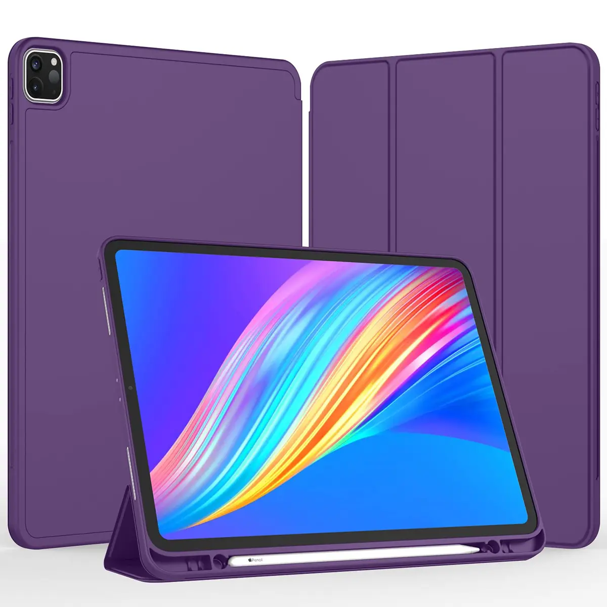 iMieet 12.9 Inch iPad Pro Case 2022/2021/2020 with Pencil Holder | Auto Wake/Sleep, Trifold Stand, Soft TPU Back - view 2