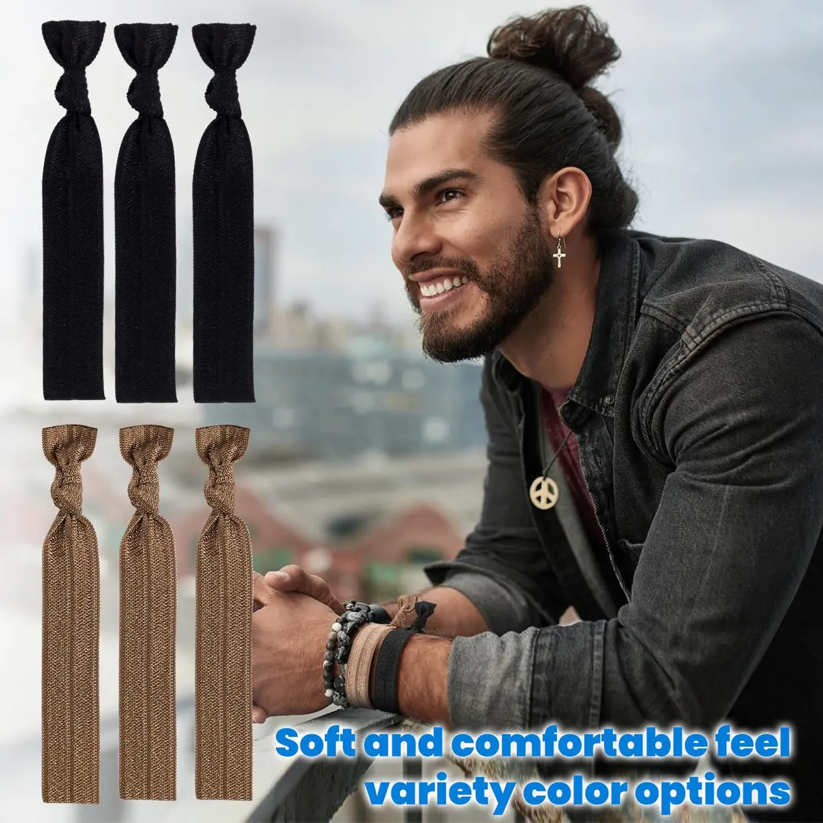 79STYLE 100pcs Fabric Hair Ties for Men | 10 Neutral Colors, Stretchable & No-Damage - view 6