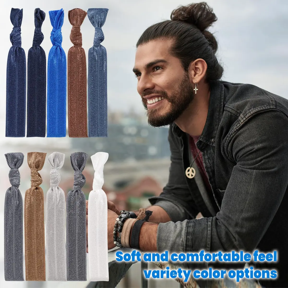 79STYLE 100pcs Fabric Hair Ties for Men | 10 Neutral Colors, Stretchable & No-Damage - view 2