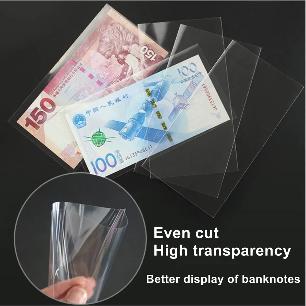 MUDOR Dollar Bill Holders for Collectors, 100 Pack Paper Money Sleeves | Clear PP Material, Currency Banknotes Protector Holder with Storage Case - view 3