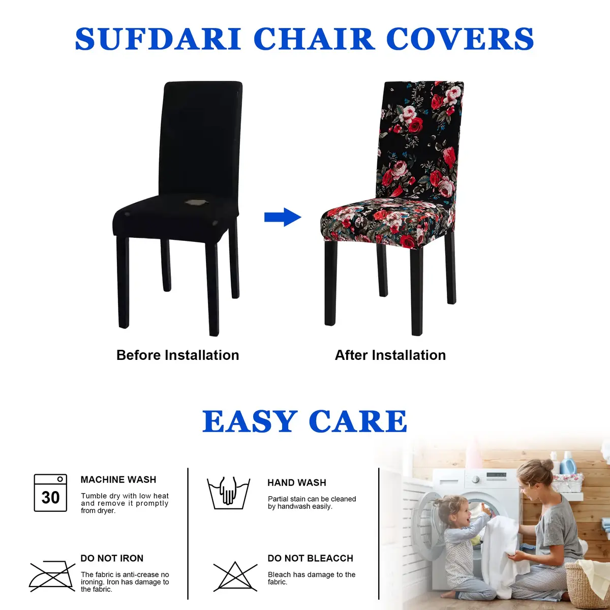 Sufdari Dining Chair Covers 4 Pack | Spandex Stretch Protectors for Dining Room Chairs - view 6