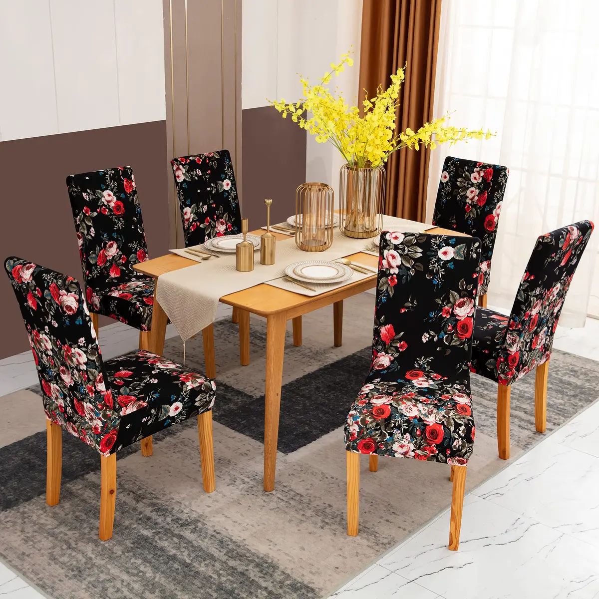 Sufdari Dining Chair Covers 4 Pack | Spandex Stretch Protectors for Dining Room Chairs - view 8