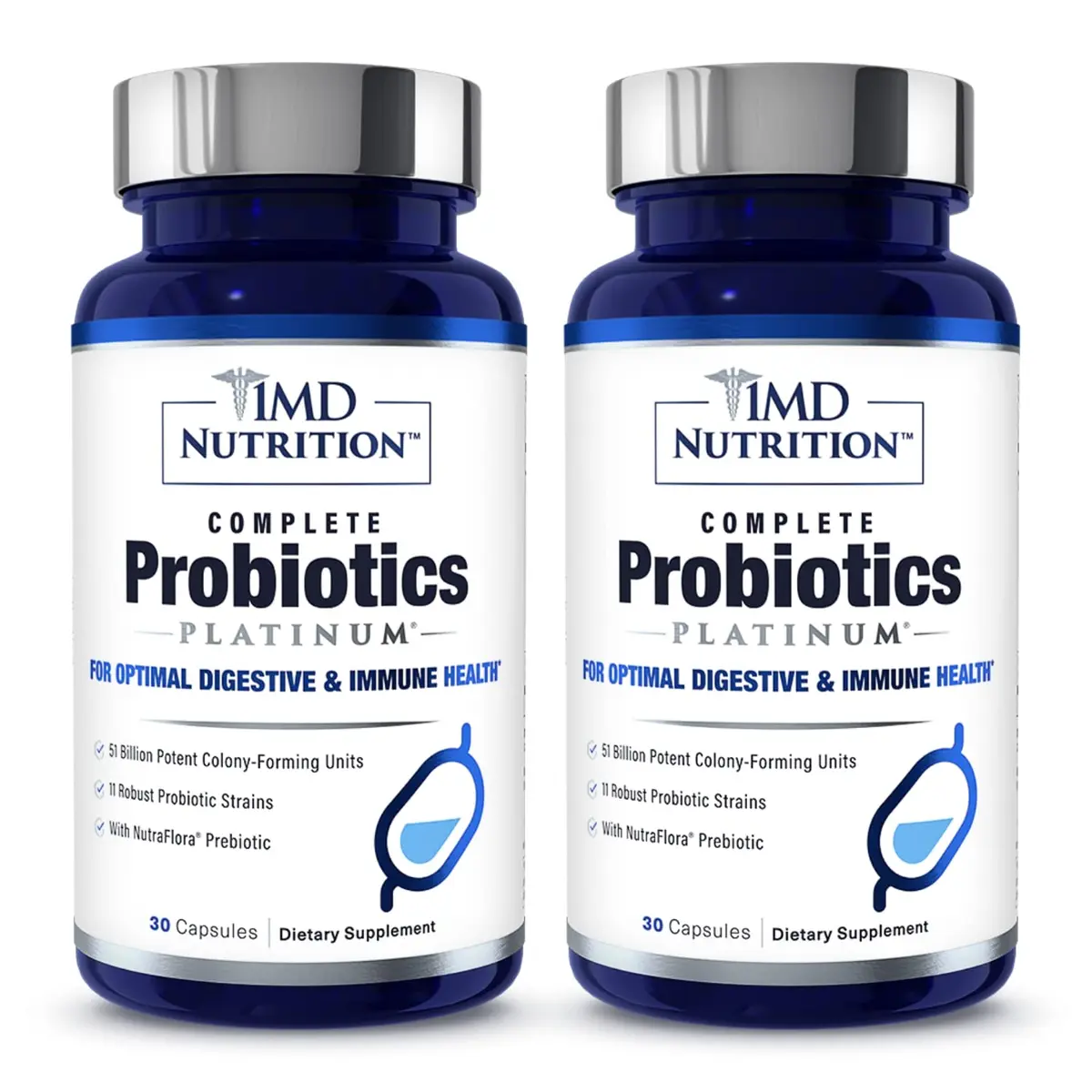 1MD Complete Probiotics Platinum 30 Veg Capsules | Supports Digestive & Immune Health - main product image