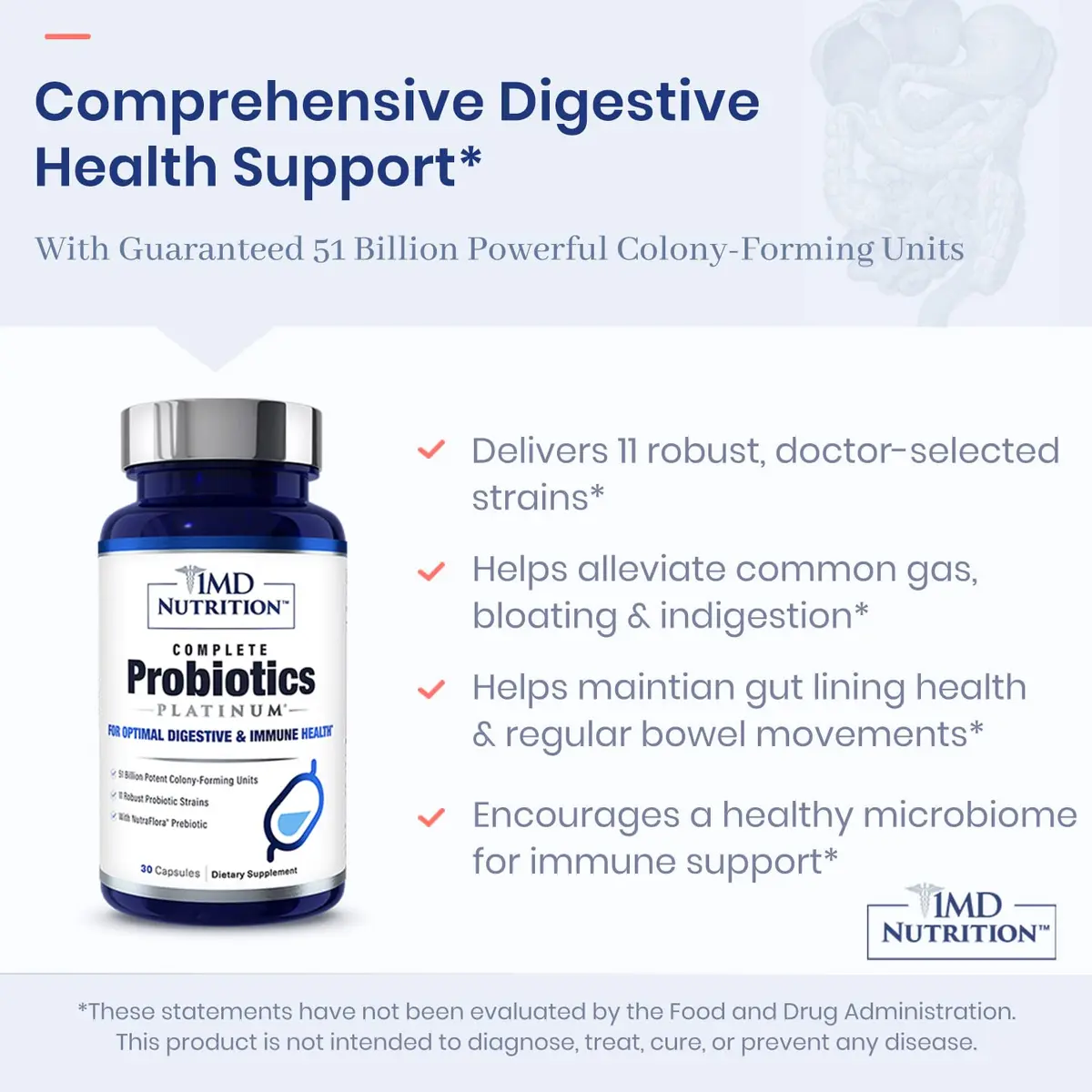 1MD Complete Probiotics Platinum 30 Veg Capsules | Supports Digestive & Immune Health - view 5