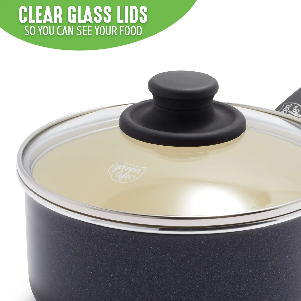 GreenLife Soft Grip 1QT & 2QT Saucepan Set | Healthy Ceramic Nonstick, Toxin-Free, Dishwasher Safe, Glass Lids, Stay-Cool Handles - view 3