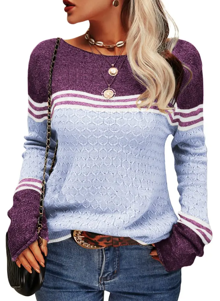 Danedvi Women Sweater Fall 2026 Colorblock Crewneck | Trendy Lightweight Striped Pullover (70-120 chars) - main product image