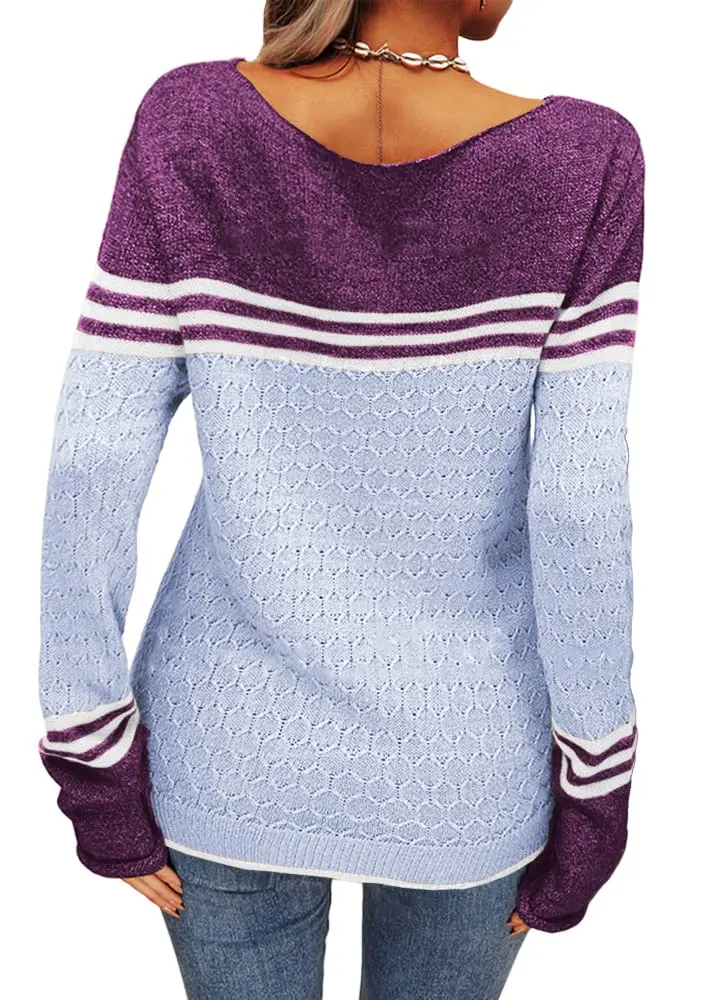 Danedvi Women Sweater Fall 2026 Colorblock Crewneck | Trendy Lightweight Striped Pullover (70-120 chars) - view 4