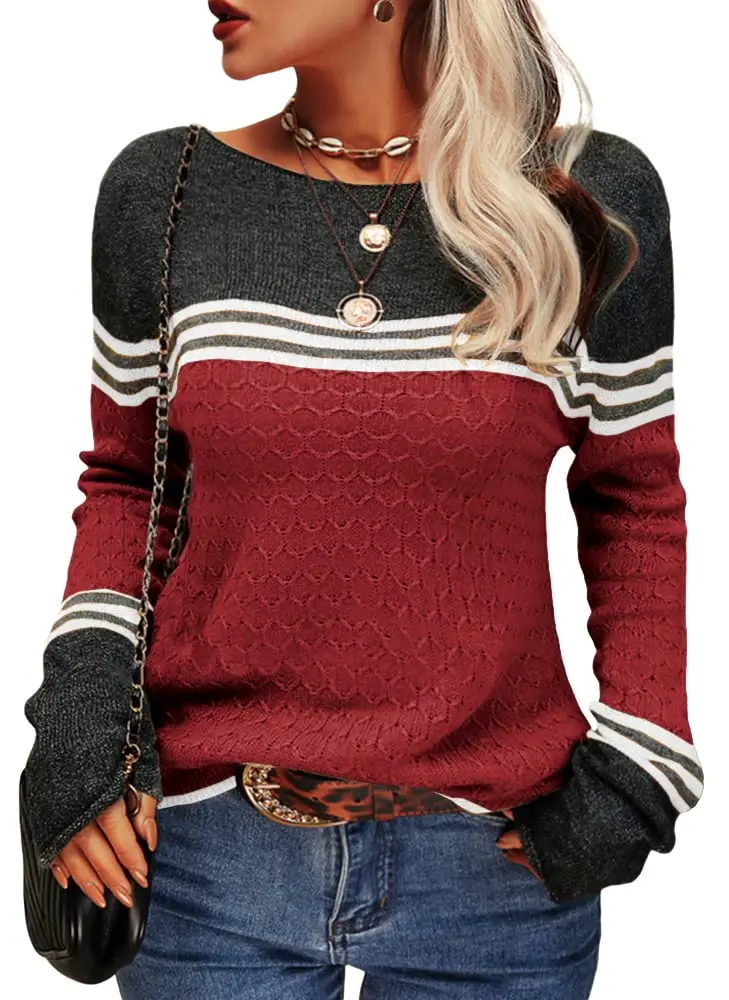 Danedvi Womens Fall Fashion Sweater XX-Large | Colorblock Lightweight Crewneck Winter Trend - main product image