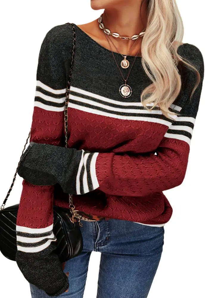 Danedvi Womens Fall Fashion Sweater XX-Large | Colorblock Lightweight Crewneck Winter Trend - view 3