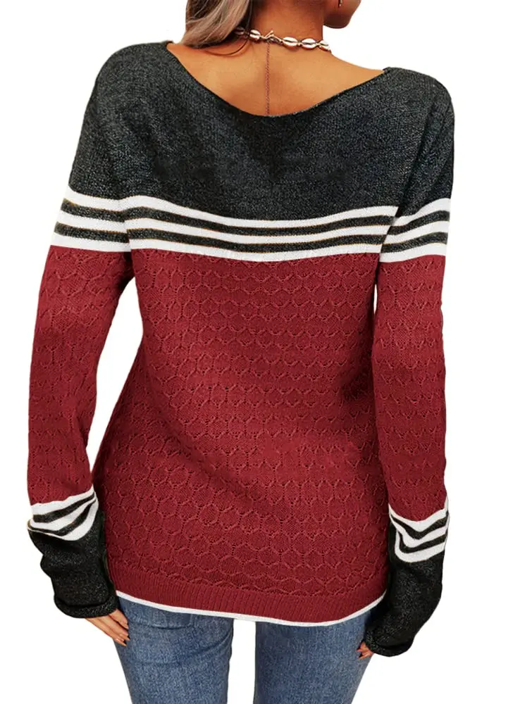 Danedvi Womens Fall Fashion Sweater XX-Large | Colorblock Lightweight Crewneck Winter Trend - view 4