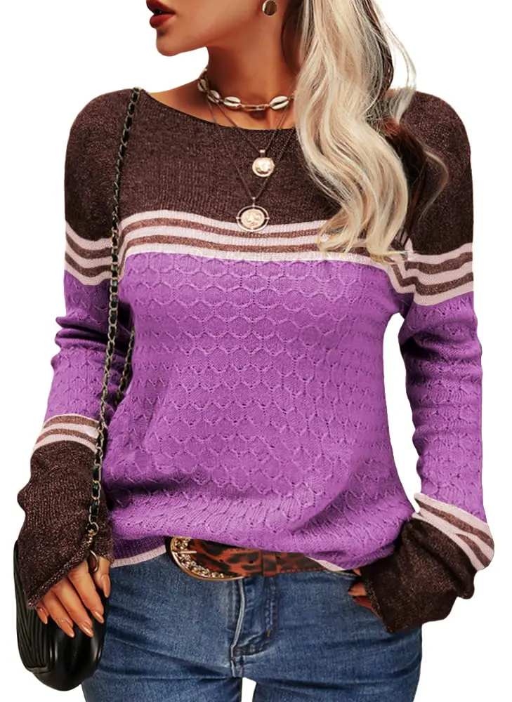 Danedvi Womens Fall Fashion Sweater | Lightweight Striped Crewneck for Winter (70-120 chars) - main product image