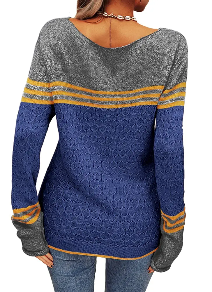 Danedvi Womens Fall Fashion 2026 Sweaters Colorblock Lightweight Striped Crewneck Winter Trendy Pullover Tops | Casual Autumn Winter Style - view 4
