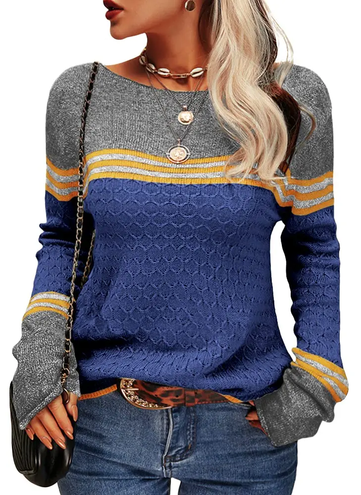 Danedvi Womens Fall Fashion Sweater XX-Large Navy Blue | Trendy Lightweight Crewneck 45%Viscose, 35%Nylon, 20%Polyester - main product image