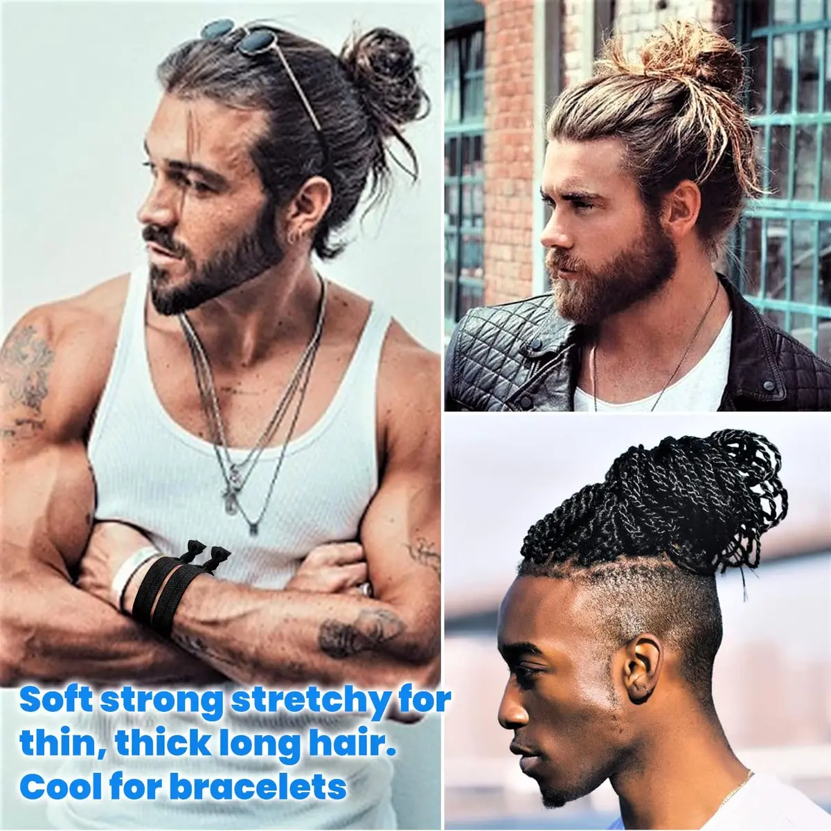 79STYLE Men's Fabric Hair Ties (60-Pack) | No-Damage Knotted Ponytail Holders for Long Hair - view 2