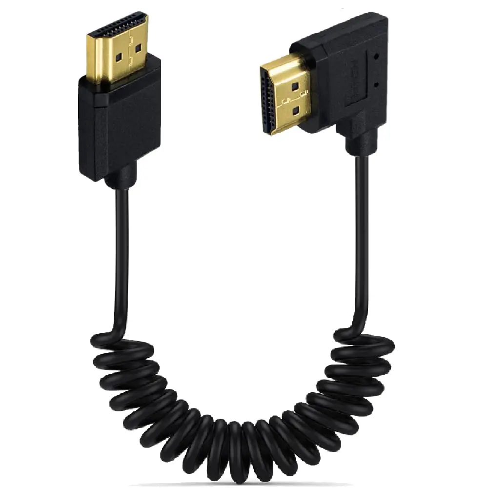 Kework 1.2m (3.9ft) HDMI 2.0 Coiled Cable, Right Angle 4K@60Hz | 18Gbps High Speed - main product image
