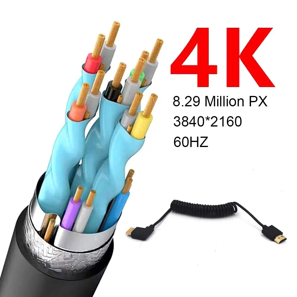 Kework 1.2m (3.9ft) HDMI 2.0 Coiled Cable, Right Angle 4K@60Hz | 18Gbps High Speed - view 3