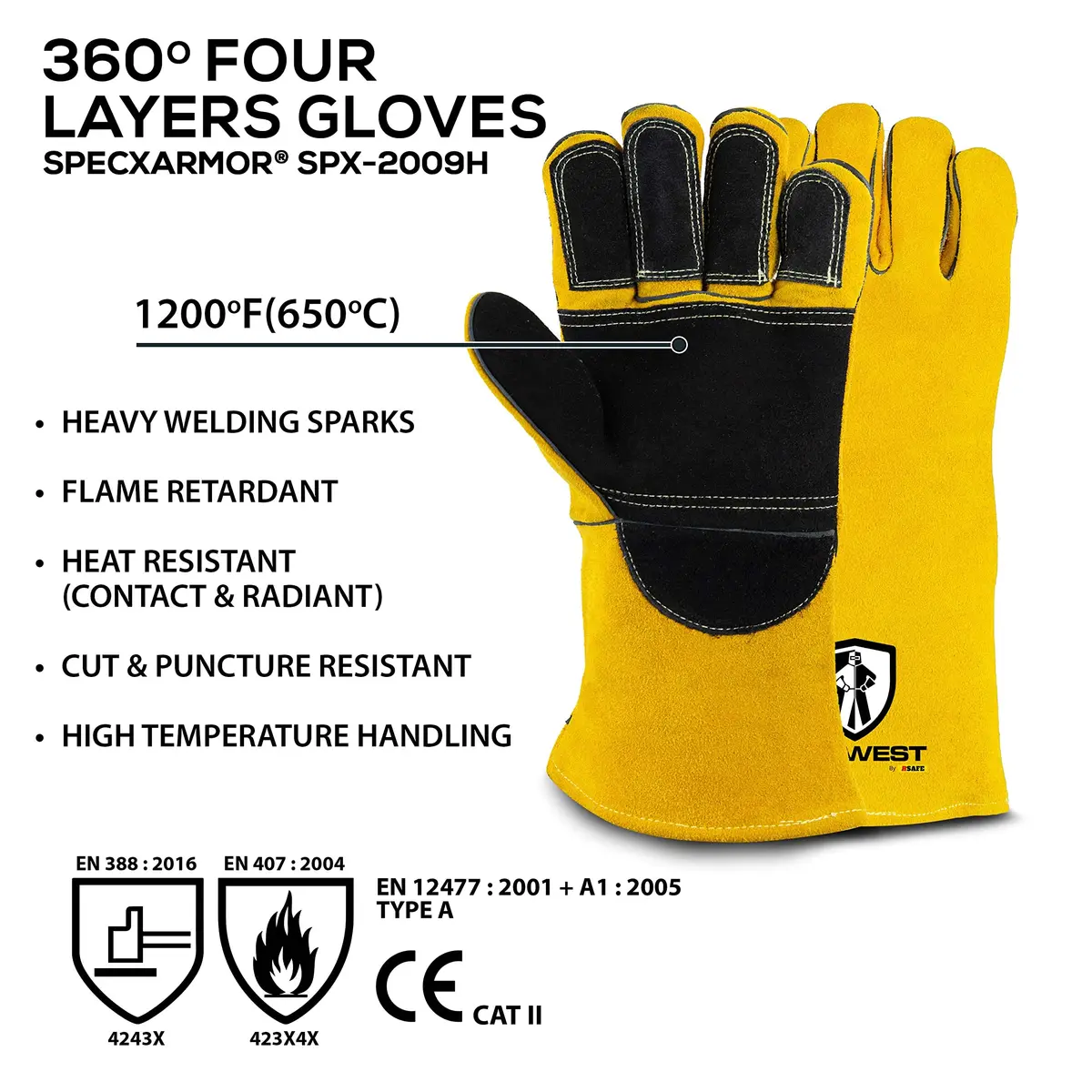 SpecxArmor® SPX-2008L Heavy Duty Welding Gloves 14in | Flame & Heat Resistant - view 3