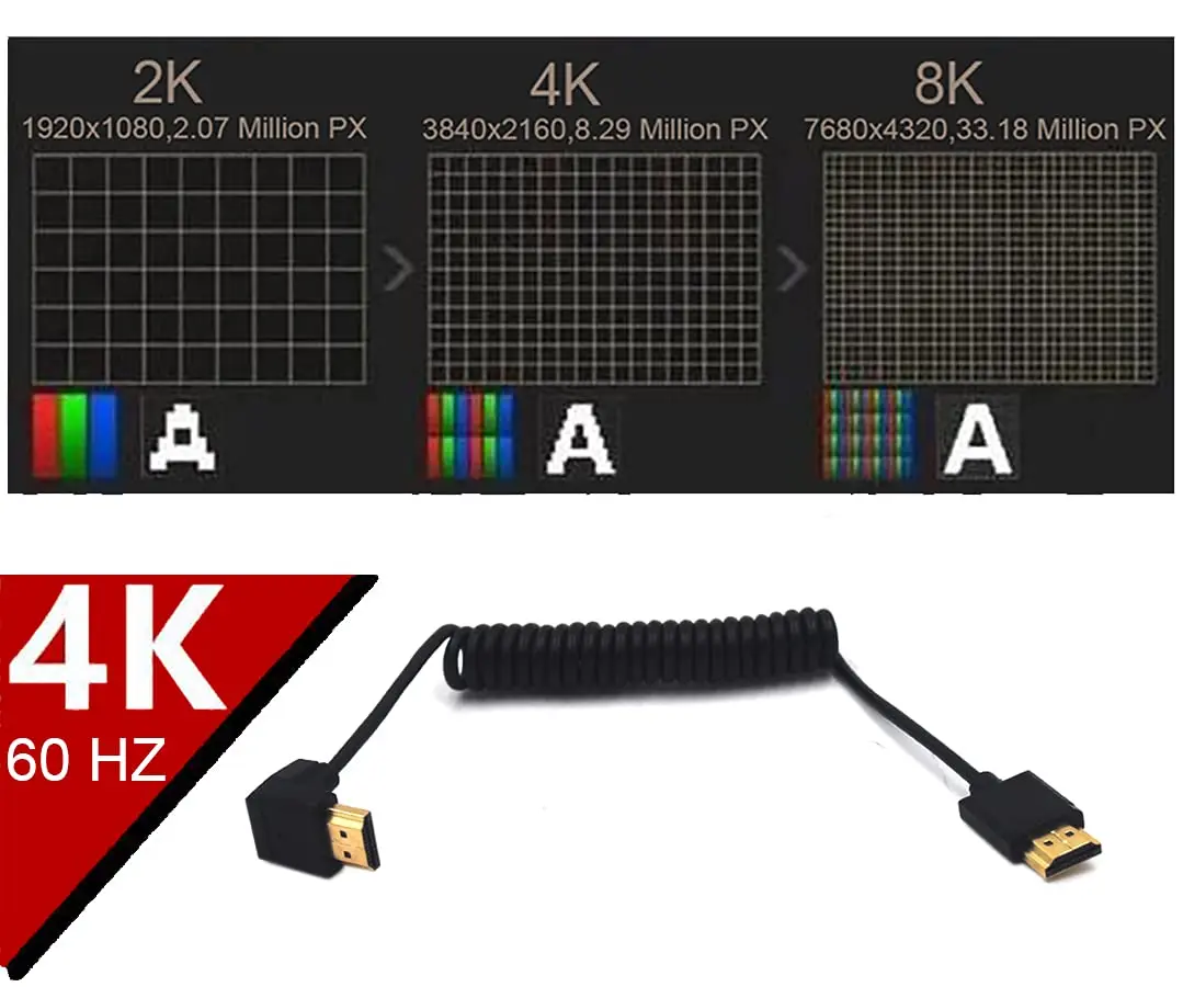 Kework HDMI 4K@60Hz Coiled Cable 1.2m (3.9ft) Downward Angle | High Speed 18Gbps - view 4