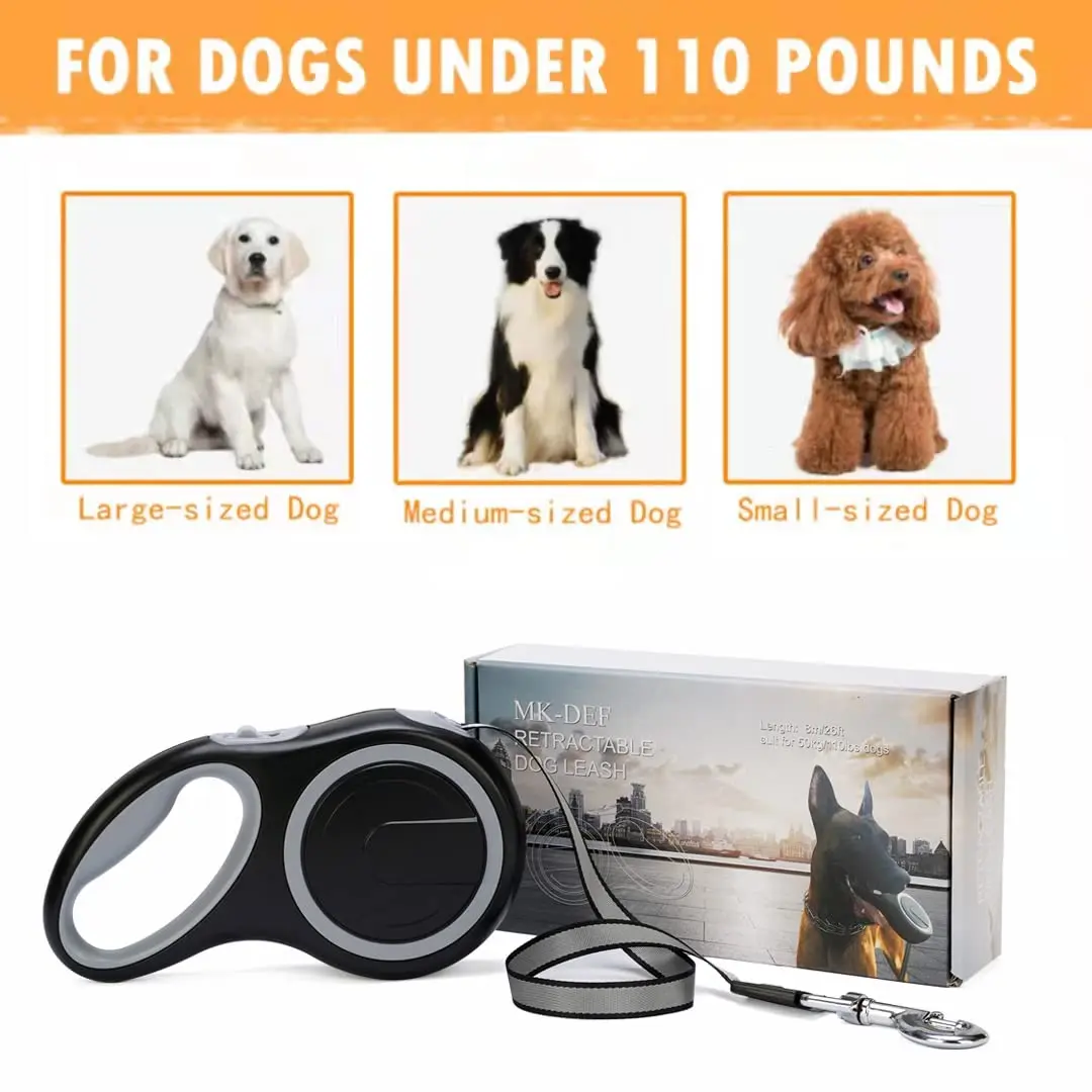 MK-DEF 26Ft Retractable Dog Leash | Heavy Duty Nylon Tape, Anti-Slip Handle, Tangle-Free (Large Size) - view 5