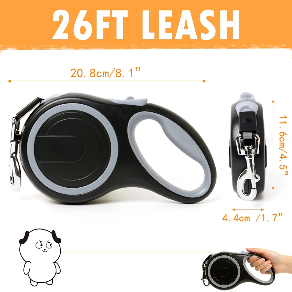 MK-DEF 26Ft Retractable Dog Leash | Heavy Duty Nylon Tape, Anti-Slip Handle, Tangle-Free (Large Size) - view 2