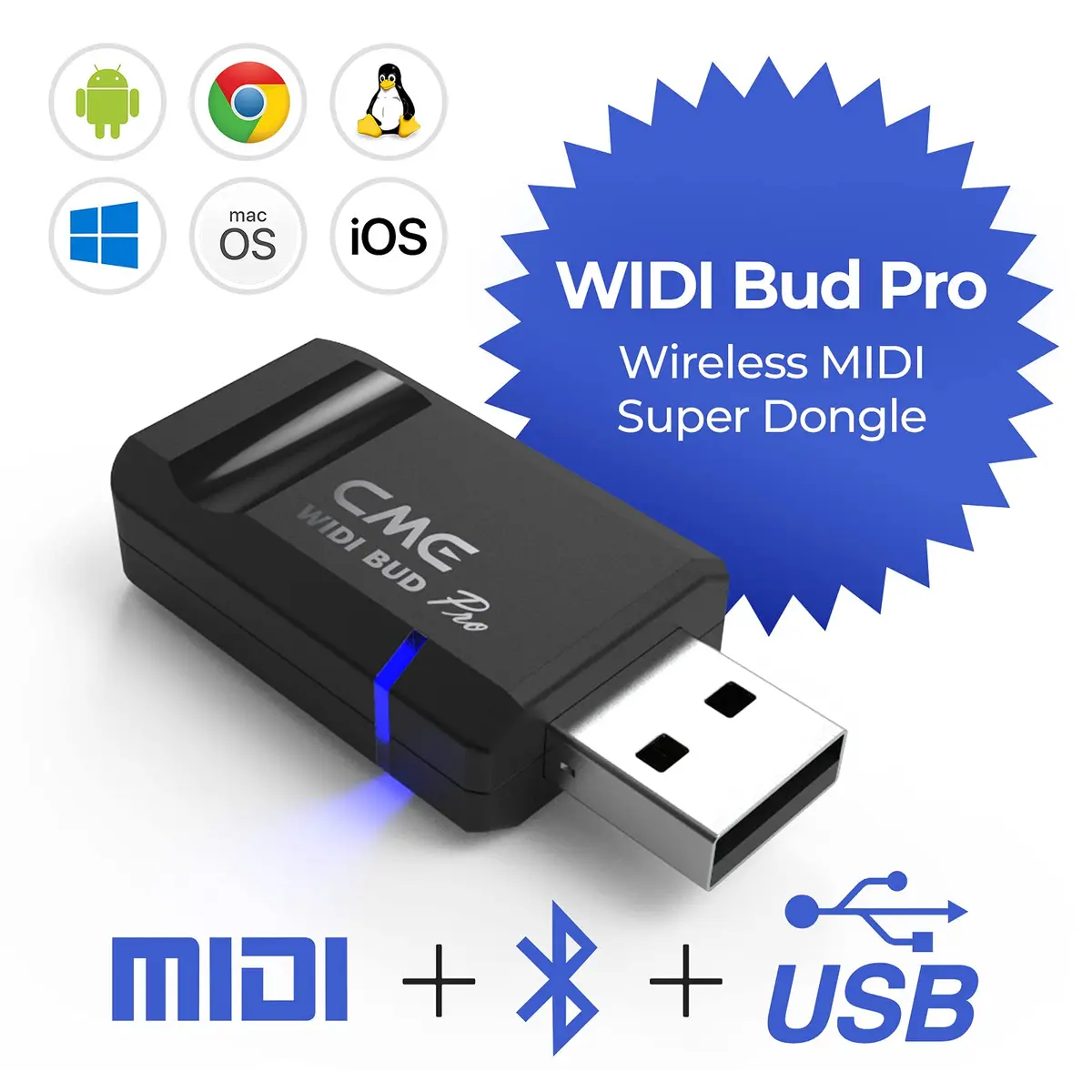 CME WIDI Bud Pro Bluetooth MIDI Interface | Ultra-Low Latency 3ms Wireless USB Dongle for Mac/Windows/iOS/Android - view 2