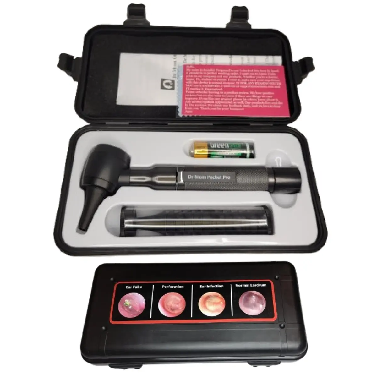 Doctor Mom LED Pocket Pro Otoscope Black | 4X Magnification, Adult & Pediatric Specula Included - main product image