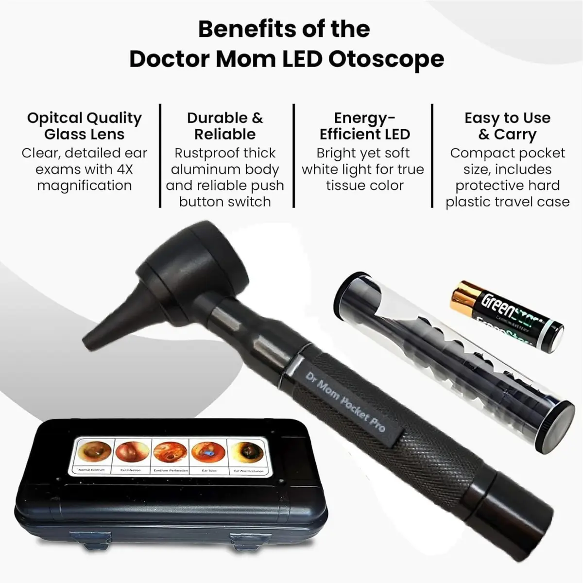 Doctor Mom LED Pocket Pro Otoscope Black | 4X Magnification, Adult & Pediatric Specula Included - view 5