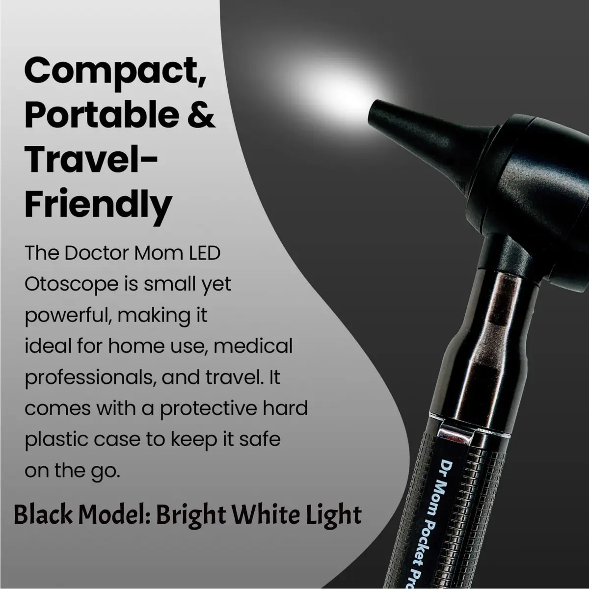 Doctor Mom LED Pocket Pro Otoscope Black | 4X Magnification, Adult & Pediatric Specula Included - view 3