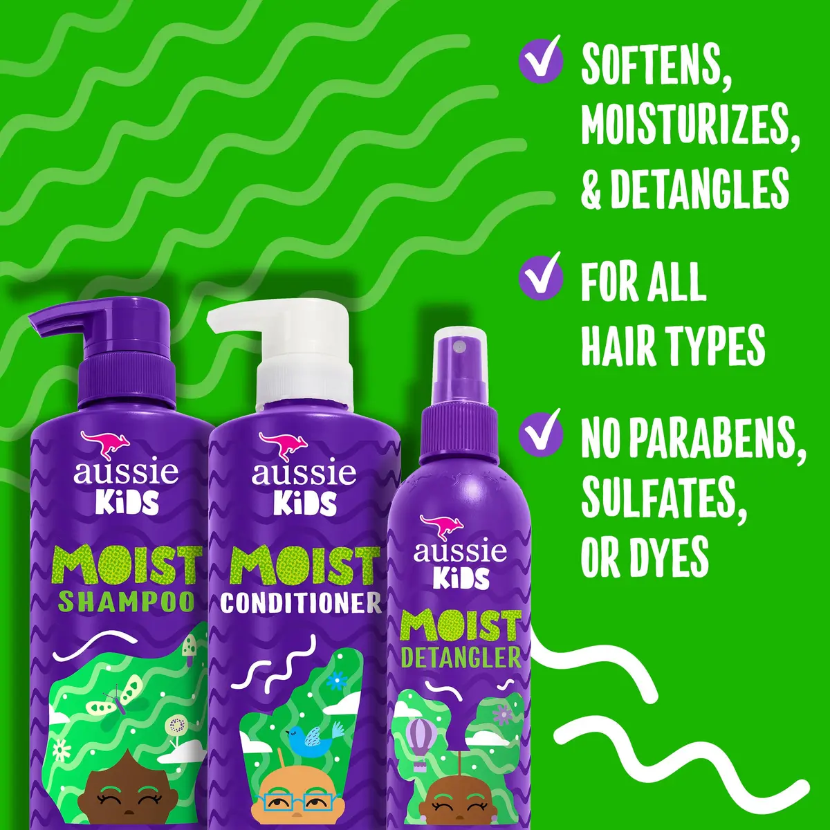 Aussie Kids Hair Care Bundle Set Including: Shampoo (16 Fl Oz), Conditioner (16 Fl Oz) & Detangler Spray (8 Fl Oz) | Paraben-Free, Sulfate-Free, Cruelty-Free - view 2