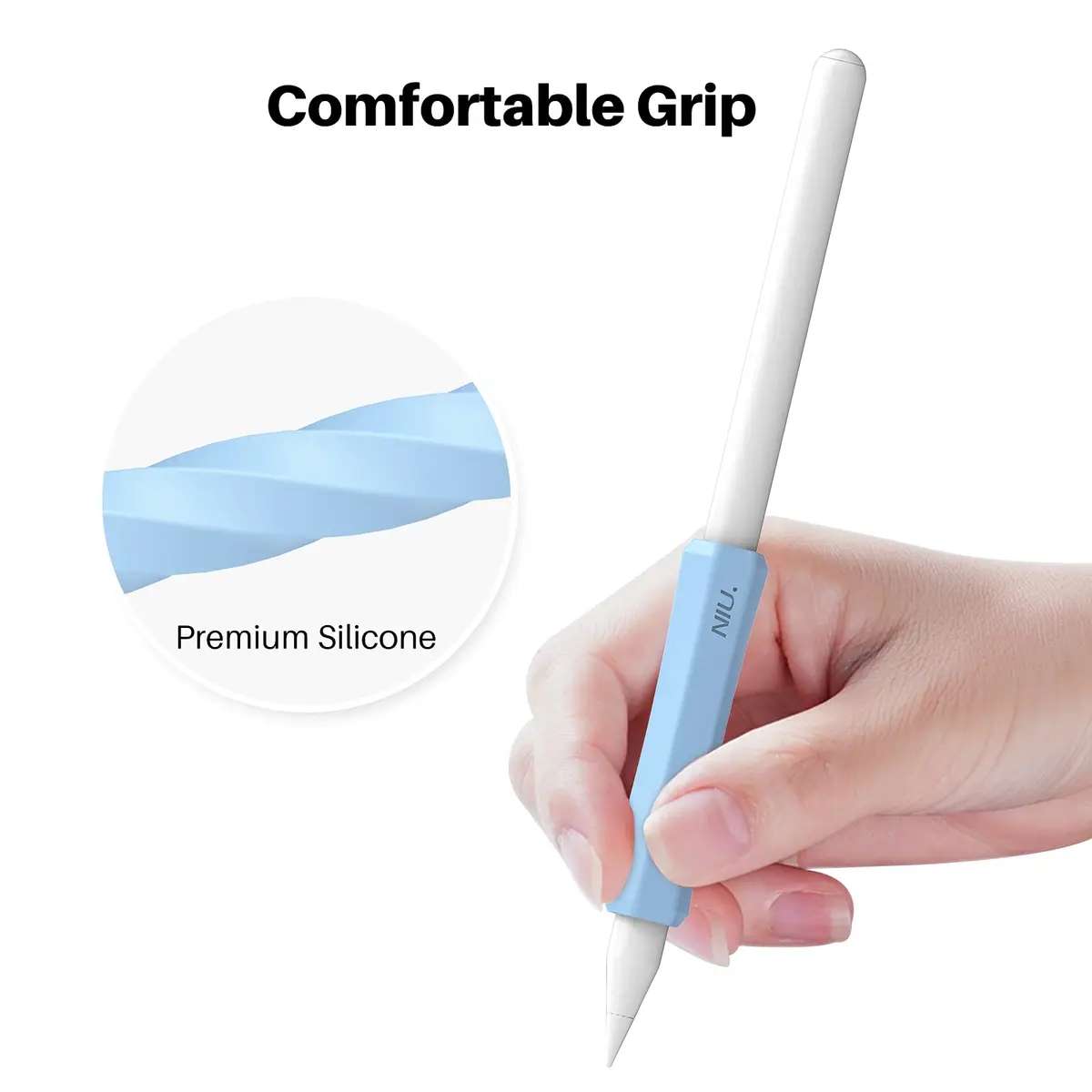 NIUTRENDZ Silicone Grip for Apple Pencil 2nd Gen & USB-C, 3 Pack Ergonomic Case Cover Sleeve | Comfortable Grip for Writing & Drawing - view 4