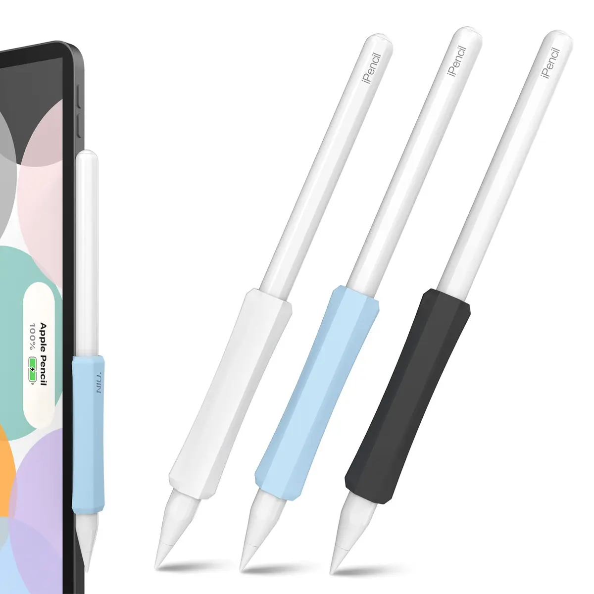 NIUTRENDZ Silicone Grip for Apple Pencil 2nd Gen & USB-C, 3 Pack Ergonomic Case Cover Sleeve | Comfortable Grip for Writing & Drawing - main product image