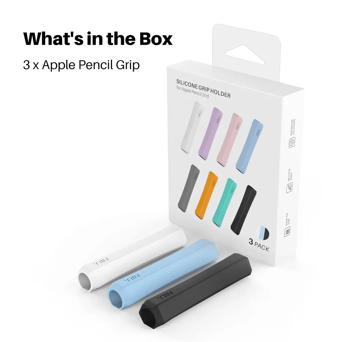 NIUTRENDZ Silicone Grip for Apple Pencil 2nd Gen & USB-C, 3 Pack Ergonomic Case Cover Sleeve | Comfortable Grip for Writing & Drawing - view 7