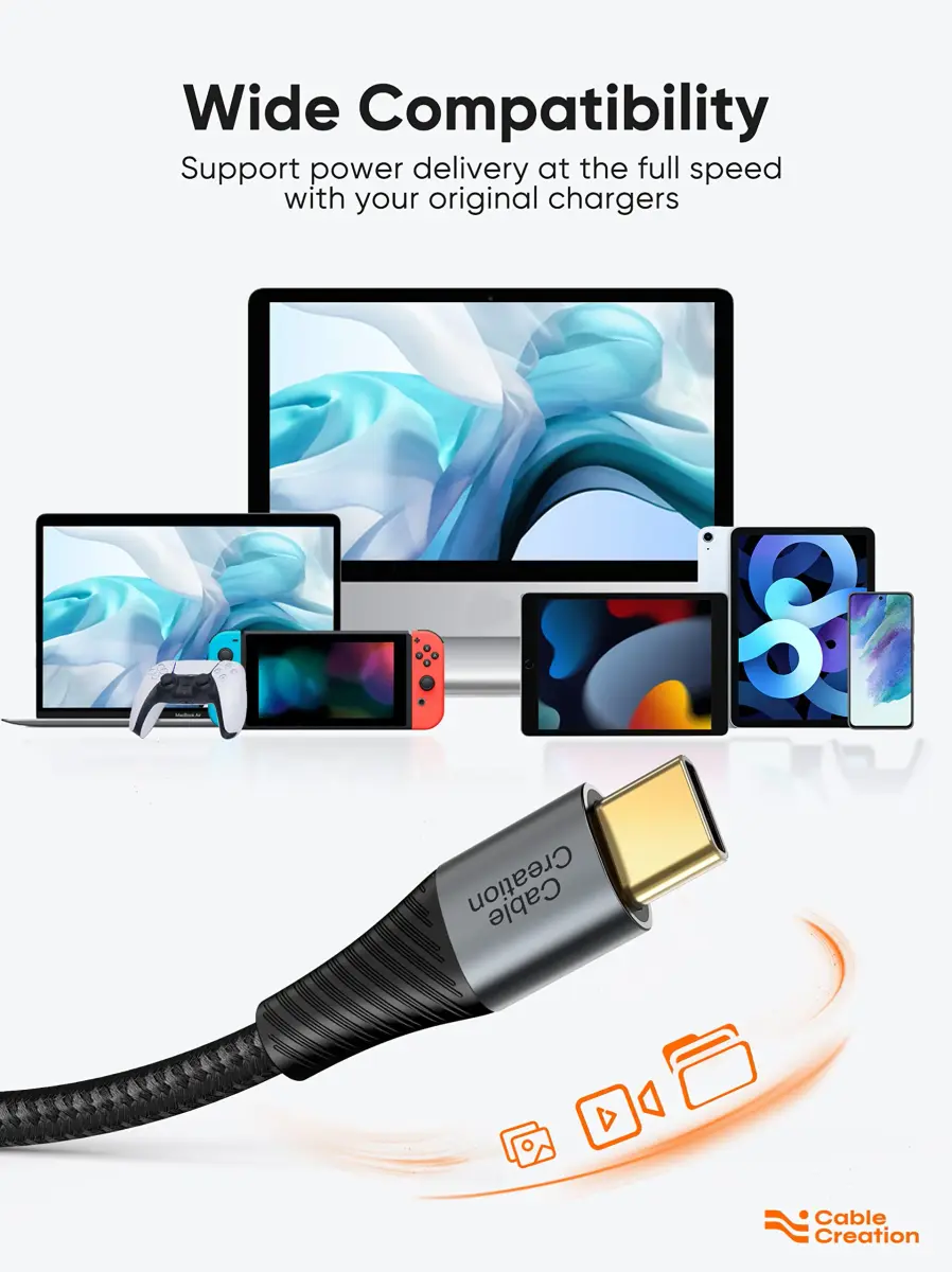 CableCreation Short USB C to USB C Cable 0.24m (0.8ft) | 60W Fast Charging & 480Mbps Data Sync - view 6