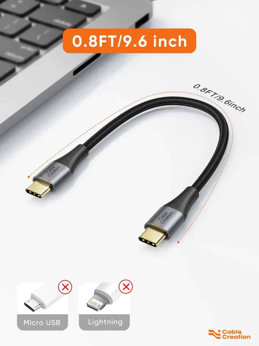 CableCreation Short USB C to USB C Cable 0.24m (0.8ft) | 60W Fast Charging & 480Mbps Data Sync - view 2