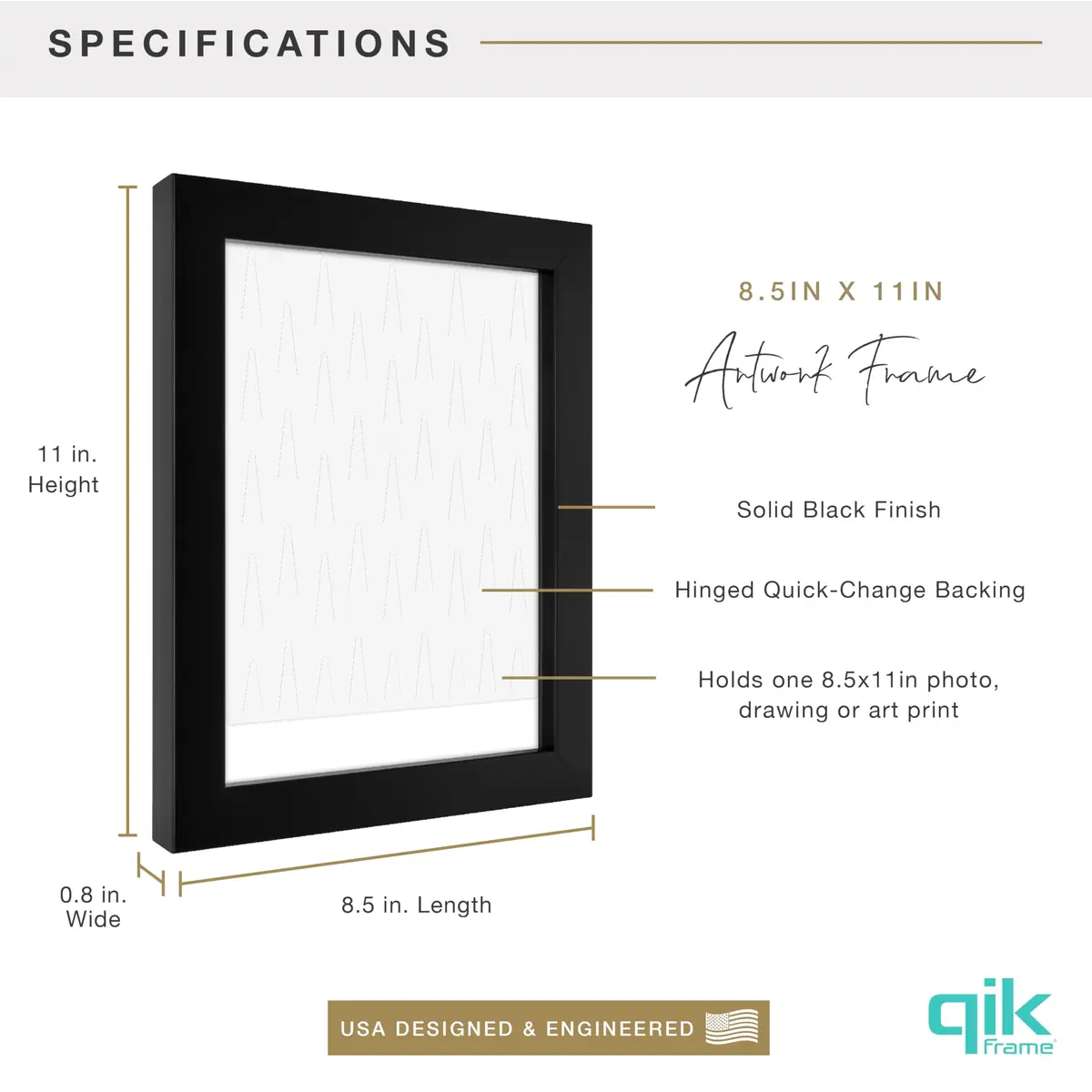 MCS QIK FRAME Artwork Frame, Black, 8.5 x 11 in | Quick Change Wall & Tabletop Display - view 3