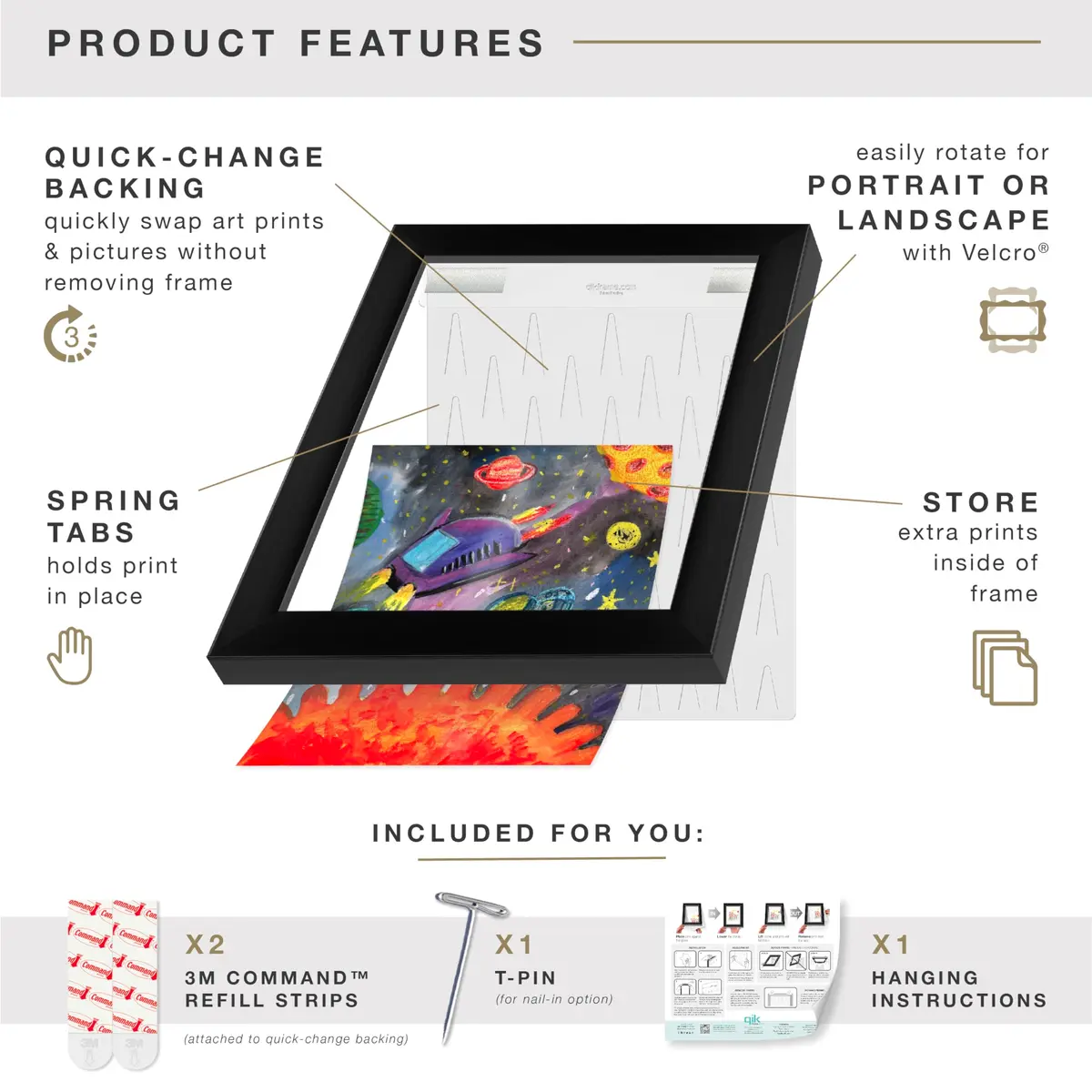MCS QIK FRAME Artwork Frame, Black, 8.5 x 11 in | Quick Change Wall & Tabletop Display - view 4