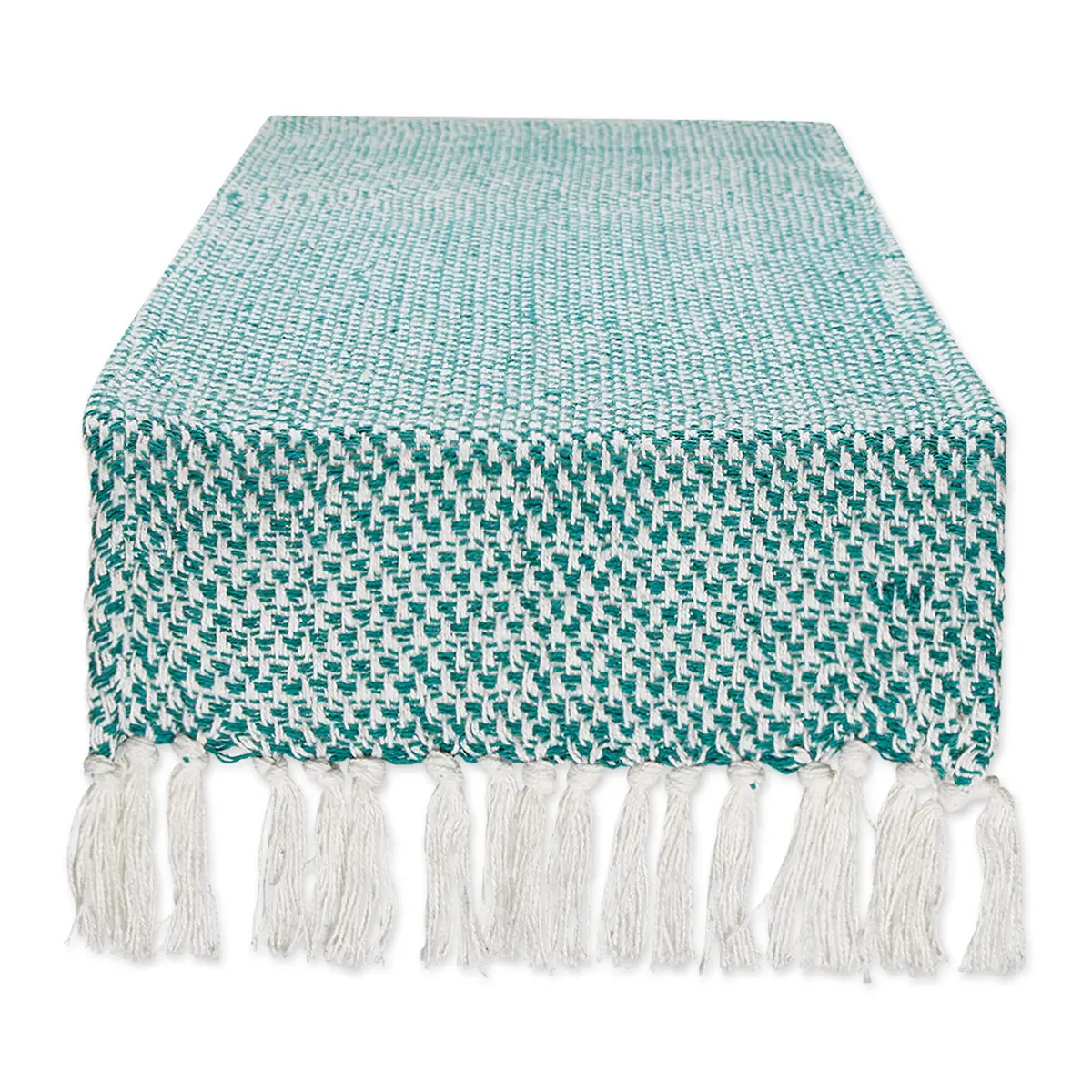 DII Woven Basics Collection 100% Cotton Knit Table Runner 183 cm (72") with Fringe | Teal - main product image